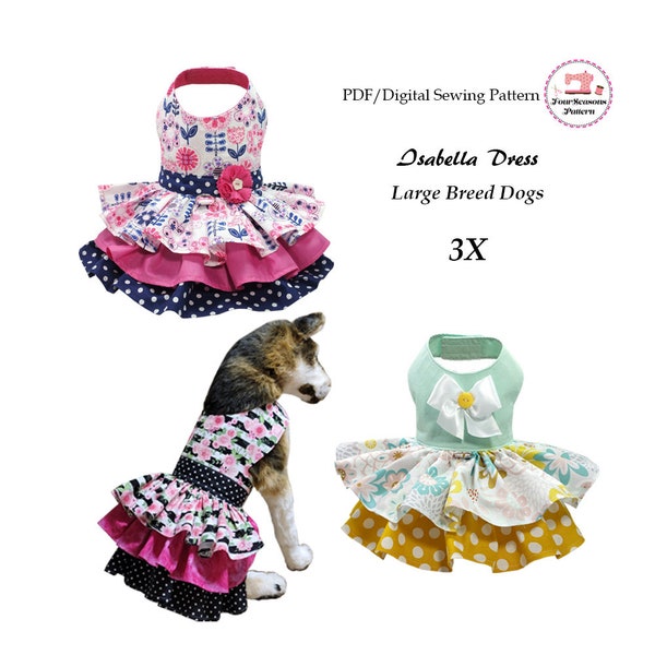 Isabella Dog Dress -3X- Sewing Pattern PDF, Big Dog Clothes Pattern, Large Dog Dress, Pet Clothes Tutorial and Sewing Pattern