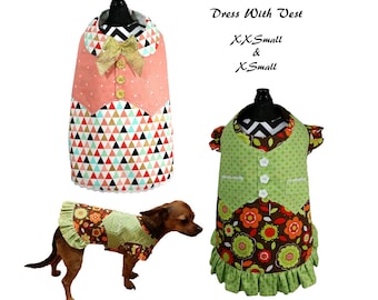 Dog Dress With Vest Pattern -XXSMALL & XSMALL- Dog Clothes Sewing Pattern PDF, Dog Dress, Dog Harness, Pet Clothes Tutorial