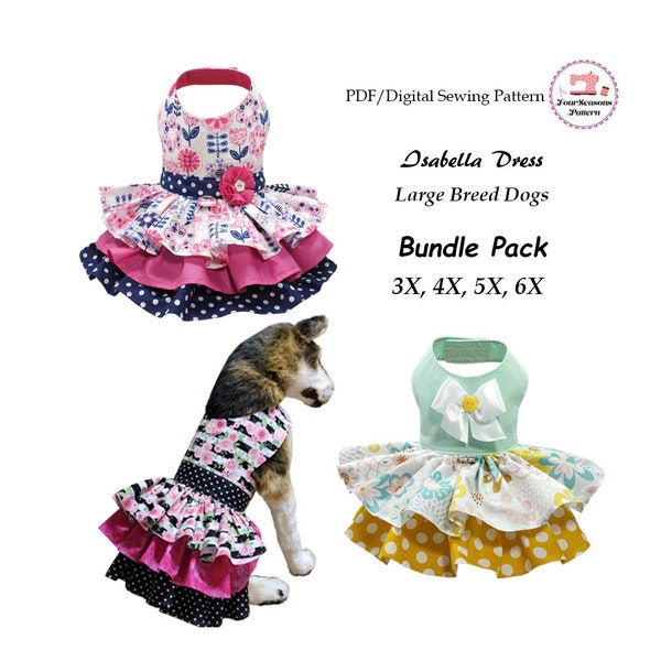 Isabella Dog Dress, ALL BIG SIZES 3X, 4X, 5X, 6X, Dog Dress Digital Sewing Pattern, pdf pattern, Dog Clothes Tutorial and Pattern