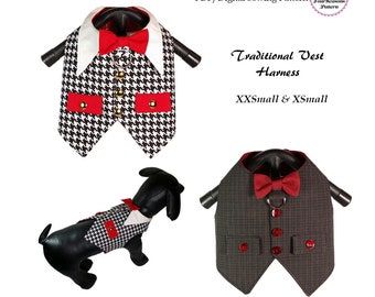 Dog Harness Vest, Small Dog Harness Sewing Pattern PDF, Dog Wedding Vest, Dog Tuxedo -Traditional Vest -XXSMALL & XSMALL-