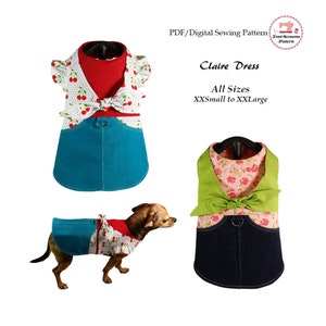 Claire Dog Dress Sewing Pattern PDF, Dog Cat Dresses, Dog Harness Pattern, Dog Clothes, Gift for Dog Lovers, Pet Clothes -ALL SIZES Bundle-