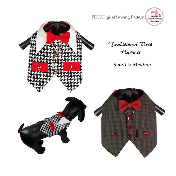 Traditional Vest -SMALL & MEDIUM- PDF Sewing Pattern, Dog Clothes Pattern, Dog Harness, Pet Clothes, Dog Wedding Vest, Dog Tuxedo