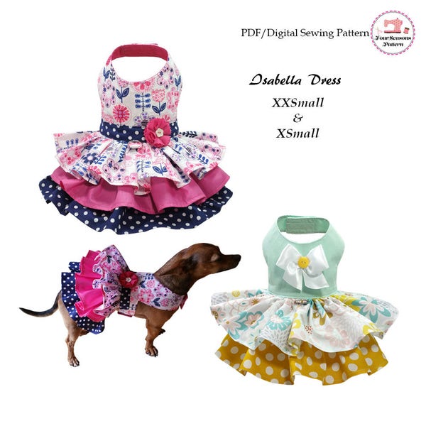 Isabella Dog Dress, Dog Clothes Pattern -XXSMALL & XSMALL- Sewing Pattern,  PDF, Dog Clothes, Dog Dress, Pet Clothes