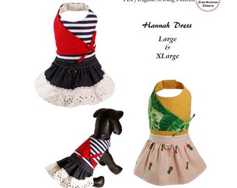 Hannah Dog Dress Sewing Pattern PDF, Dog clothes, Pet Dog and Cat Clothes, Dog Harness Dress, Dog Sailor Dress-LARGE & XLARGE-