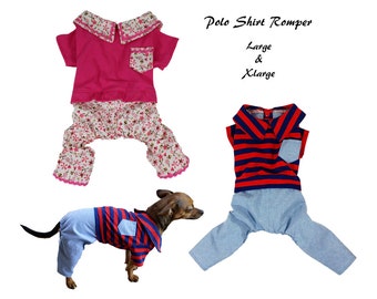 Dog Polo Shirt Romper Pattern -LARGE & XLARGE- Dog Pants Pattern, Dog Jeans, Dog Clothes Sewing Pattern PDF, Pet Clothes Tutorial