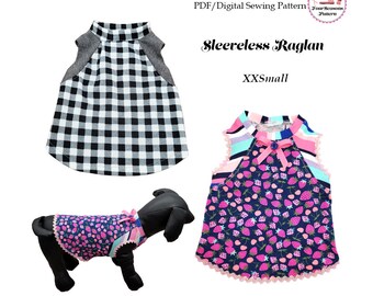 XXSMALL - Sleeveless Raglan Sewing Pattern PDF, Dog Shirt, Dog Dress, Dog Clothes Pattern, Pet Clothes Tutorial and Sewing Pattern