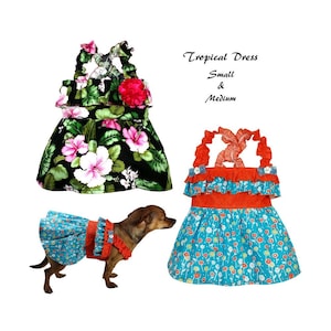 Tropical Dog Dress SMALL & MEDIUM Dog Clothes Sewing Pattern PDF, Dog Dress Pattern, Dog Harness, Pet Clothes Tutorial image 1