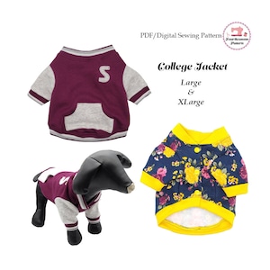 Dog College Jacket Sewing Pattern PDF, Dog Clothes Pattern -LARGE & XLARGE- Pet Clothes