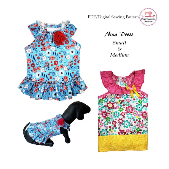 Nina Dog Dress Sewing Pattern PDF, Dog Clothes Pattern, Pet Dog and Cat Dresses, Small Dog Outfits, Chihuahua Clothes  -SMALL & MEDIUM