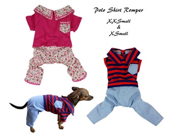 Dog Polo Shirt Romper Pattern -XXSMALL & XSMALL- Dog Jeans Sewing Pattern PDF, Dog Pants Patterm, Dog Clothes Pattern, Pet Clothes