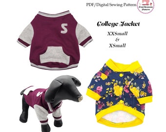 Dog College Jacket Sewing Pattern PDF, Dog Clothes Pattern -XXSMALL & XSMALL- Christmas Dog Clothes, Pet Clothes