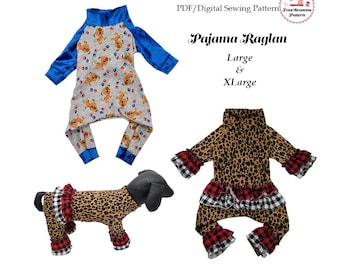 Dog Raglan Pajama Sewing Pattern PDF, Dog Clothes Pattern -LARGE & XLARGE- Christmas Dog Clothes, Pet Clothes