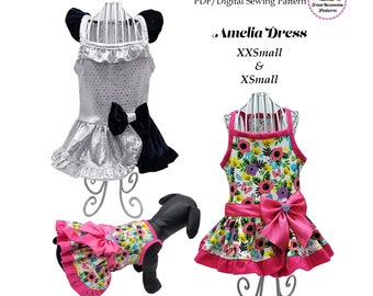 Amelia Dog Dress, Dog Clothes Sewing Pattern -XXSMALL & XSMALL- PDF Sewing Pattern, Dog Clothes, Dog Dress, Pet Clothes, Digital Pattern