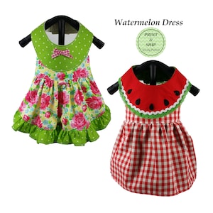 PRINTED Dog Clothes Sewing Pattern, Dog Dress Pattern & Tutorial -Watermelon Dress-