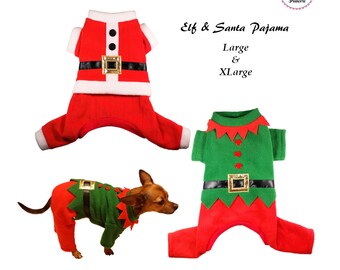 Elf and Santa Pajama-LARGE & XLARGE- Sewing Pattern PDF, Dog Clothes Patterns, Dog Pajama, Pet Clothes