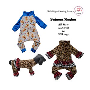 Dog Raglan Pajama Sewing Pattern PDF, Dog Clothes Pattern -ALL SIZES xxsmall to xxlarge - Christmas Dog Clothes, Pet Clothes