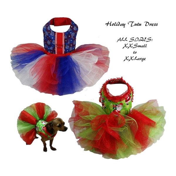 Holiday Tutu Dress Pattern -ALL SIZES xxsmall to xxlarge- Dog Tutu Sewing Pattern PDF, Dog Clothes Sewing Pattern, Dog Harness Pattern