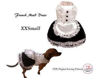 French Maid Dog Dress -XXSMALL- Sewing Pattern PDF, Dog Clothes Pattern, Dog Dress, Dog Harness, Pet Clothes Tutorial and Sewing Pattern