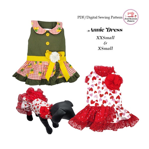 Annie Dog Dress Sewing Pattern, PDF Sewing Pattern, Dog Clothes Pattern, Dog Dress, Pet Clothes, Digital Pattern -XXSMALL & XSMALL-