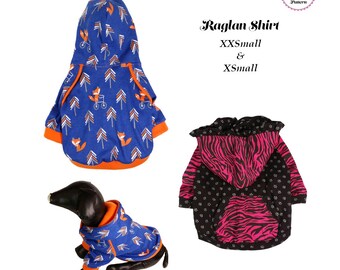 Dog Raglan Hoody, Raglan Shirt -XXSMALL & XSMALL- Sewing Pattern PDF, Dog Clothes Pattern, Dog Harness, Pet Clothes
