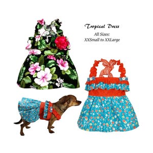 Tropical Dog Dress Pattern -ALL SIZES Bundle- Dog Clothes Sewing Pattern PDF, Dog Dress Pattern, Dog Harness, Pet Clothes Tutorial