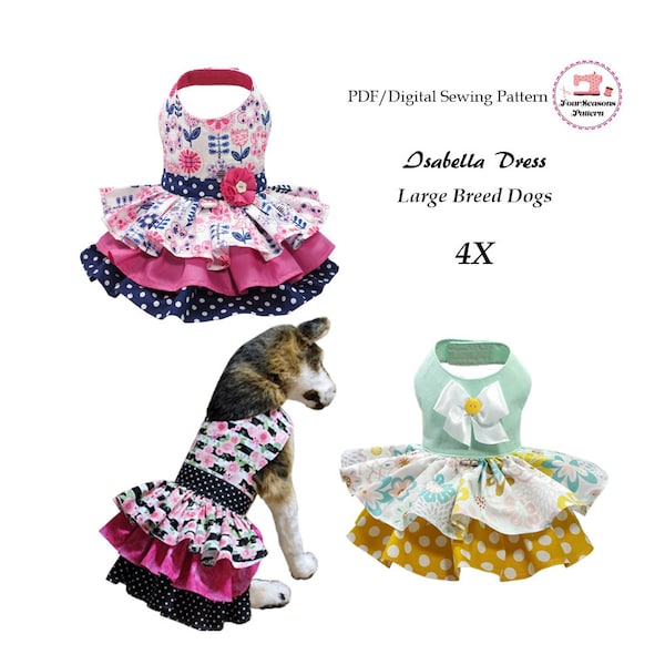 Isabella Dog Dress -4X- Sewing Pattern PDF, Big Dog Clothes Pattern, Large Dog Dress, Pet Clothes Tutorial and Sewing Pattern
