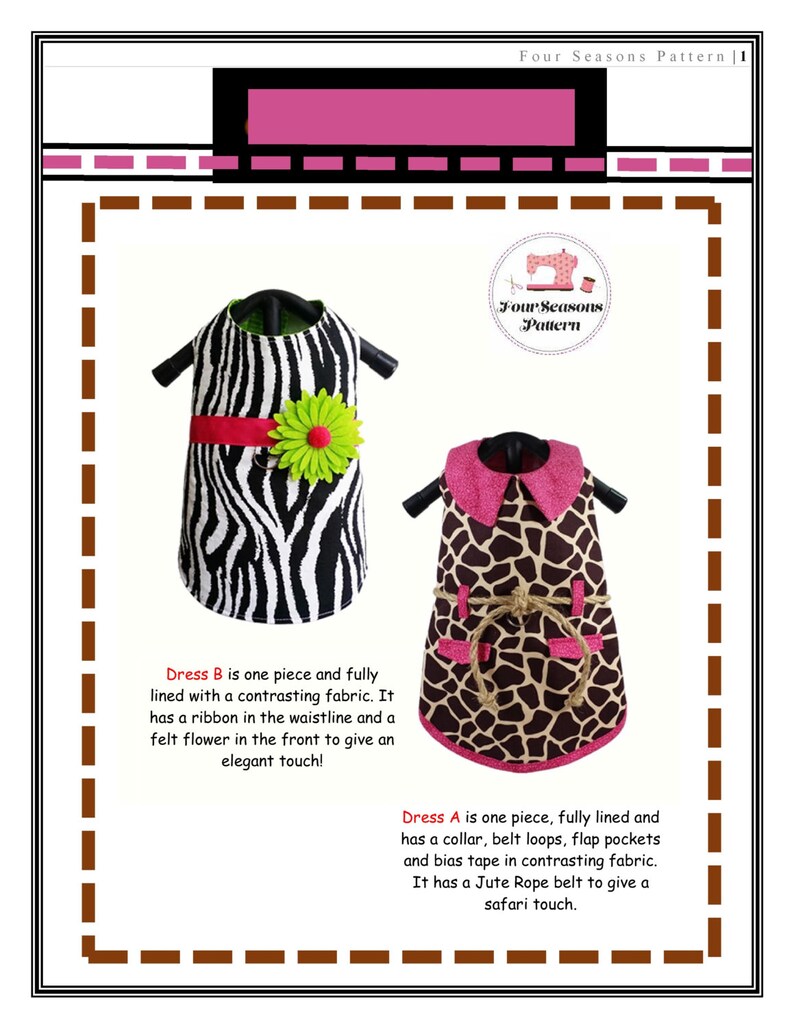 PRINTED Safari Dog Dress Pattern Dog Dress Dog Clothes Sewing Pattern PDF Dog Harness Pet