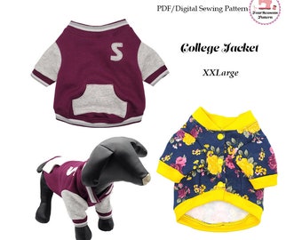 Dog College Jacket Sewing Pattern PDF, Dog Clothes Pattern -XXLARGE- Pet Clothes