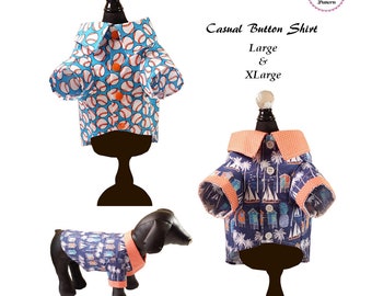 Casual Button Dog Shirt Sewing Pattern PDF, Dog Clothes Pattern, Dog Tshirt, Pet Clothes -LARGE & XLARGE-