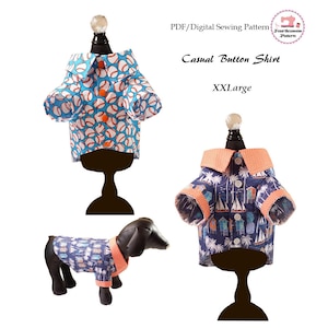 Casual Button Shirt -XXLARGE- Sewing Pattern PDF, Dog Clothes Pattern, Dog Harness, Pet Clothes