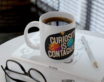 Curiosity Is Contagious Mug | 20oz Jumbo Ceramic Mug, Space Earth Design