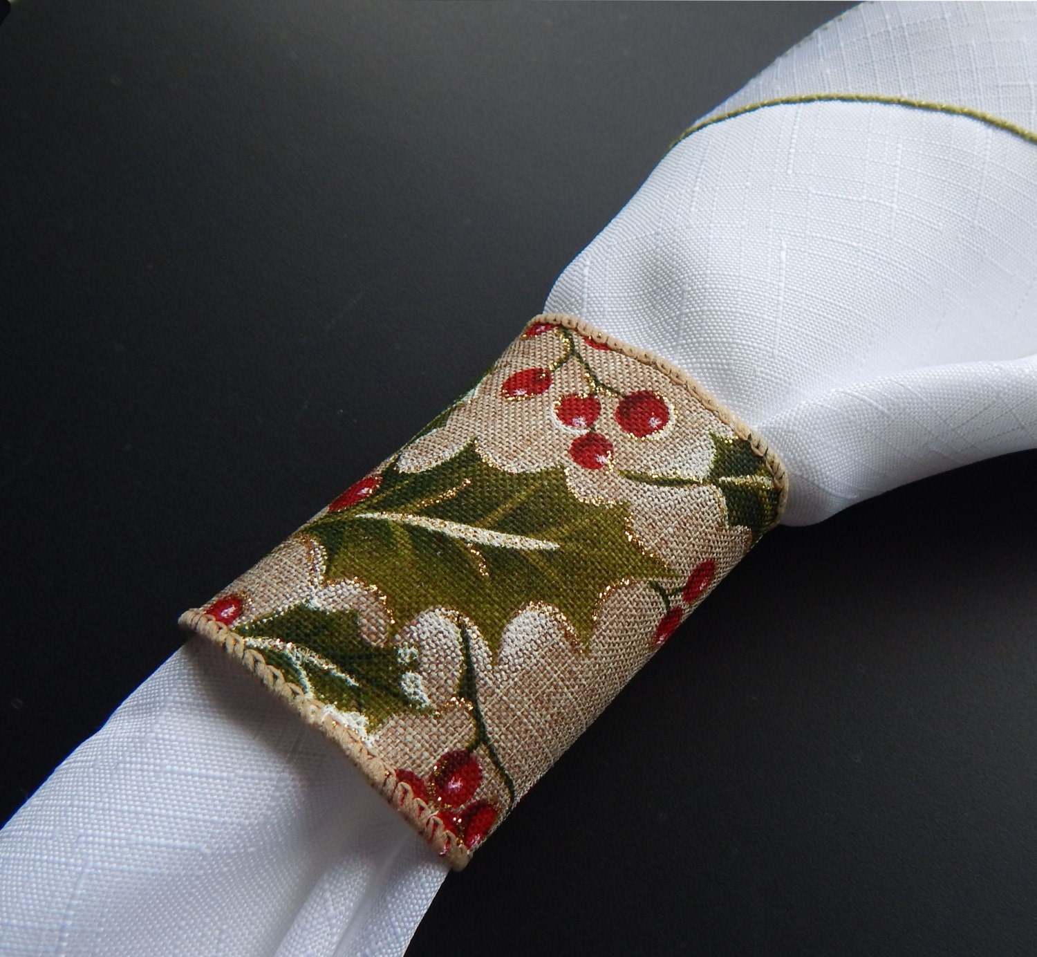 12 Holly Napkin Rings w/ Silver Glitter Christmas Day Decor Etsy