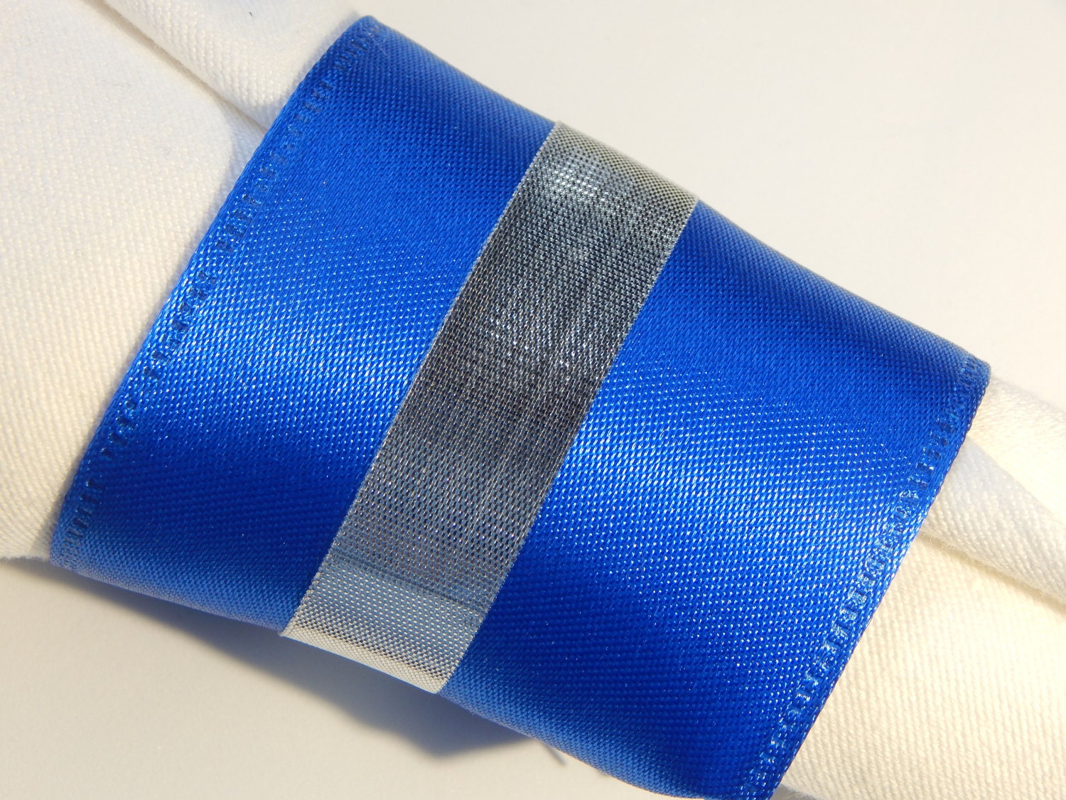 Wide ROYAL BLUE w Metallic Silver Band Napkin Ring Wedding Etsy