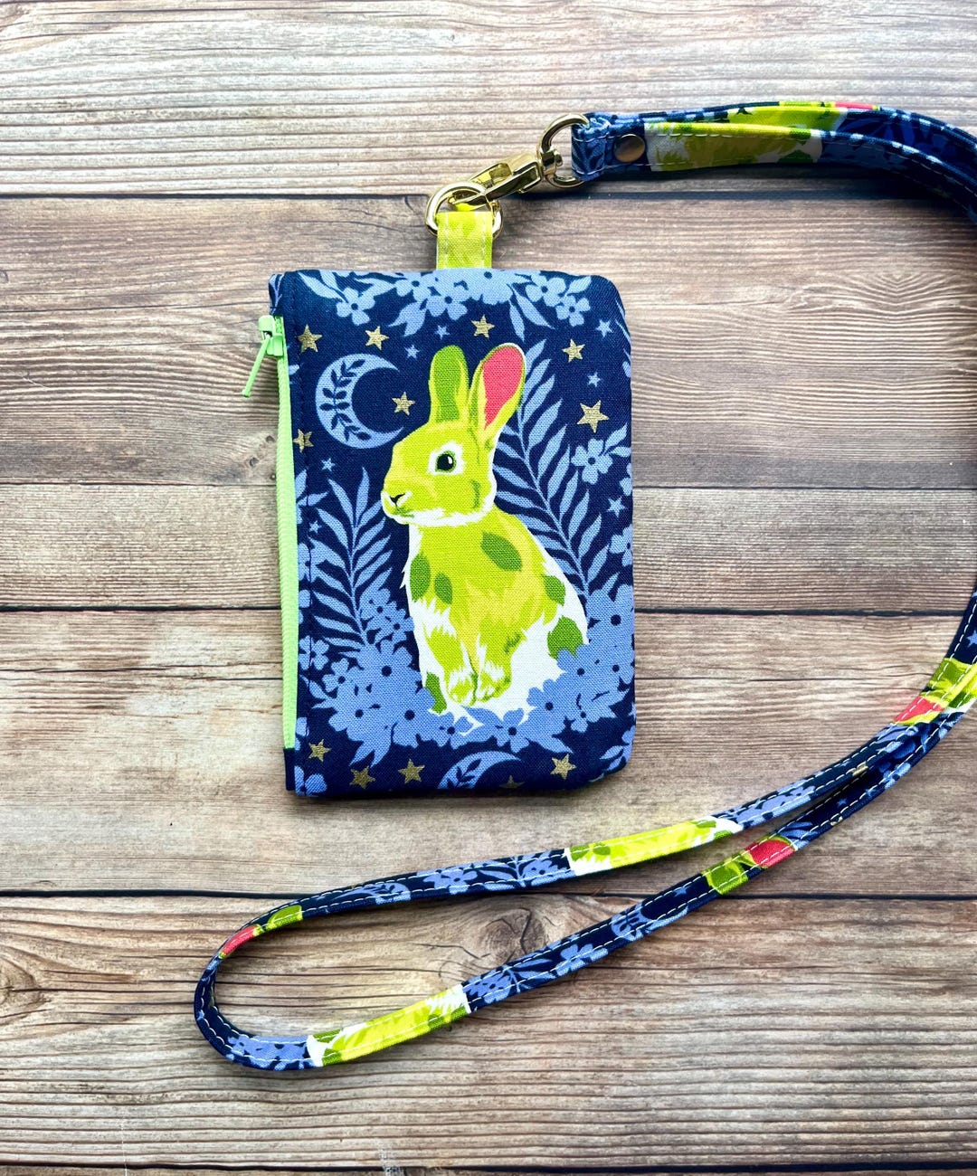 Tula Pink Rabbit Tula Pink Hop to It Rabbit ID Holder & Lanyard, Besties Fabric Zipper ...