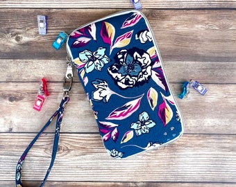 Mystical Land Floral Zip Around Wallet, Daytrip Cell Phone Wallet with Pockets and Card Slots, Maureen Cracknell Fabric