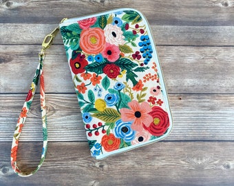 Rifle Paper Co. Canvas Zip Around Town Slimline Wallet, Floral Clutch with Removable Wristlet and Inner Pockets