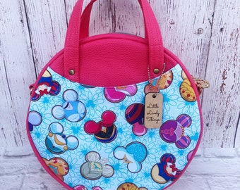 Princess Ears Inspired Circular Bag with Top Handles and Removable Crossbody Strap, Circle Bag with Outside Phone Pockets