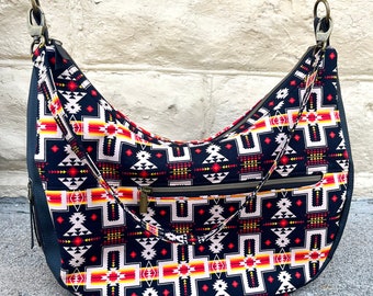 Southwestern Large Honeysuckle Hobo Bag, Aztec Slouchy Sling Bag for Travel and More, Large Purse with Zippered Pockets