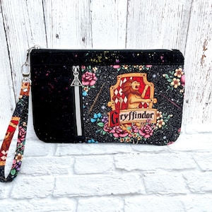 Magical Houses Inspired Zippy Clutch, House Crest Rainbow Cork Small Purse With Removable Wristlet