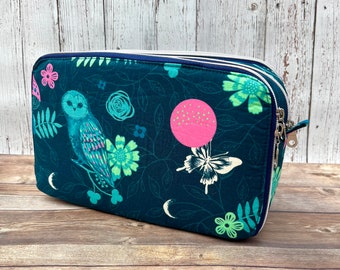 Firefly Fabric Friesian Pouch, Ruby Star Fabric Triple Compartment Pouch, Zippered Bag for Makeup, Supplies; Travel Bag