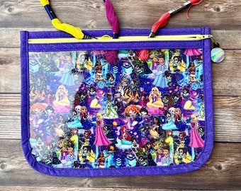 Glitch and Princess Pencil Pouch, Art Case with Clear Glitter Vinyl Front, Disney Inspired Project Pouch