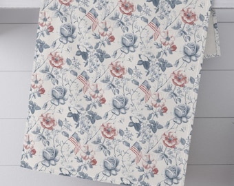 Paño de cocina con estampado floral vintage / Toalla de cocina botánica azul y rosa