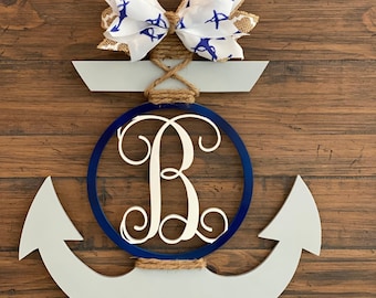 Wooden Anchor Monogram, Anchor Monogram, wedding gift, navy gift, Wooden Monogram Anchor, anchor door hanger, navy door hanger