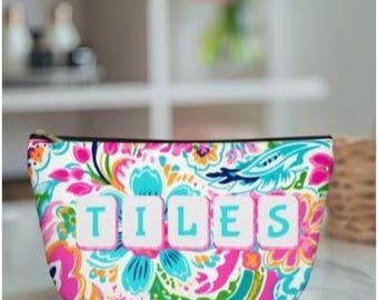 Mahjong Tile Bag: Bright Preppy Floral Accessory Pouch