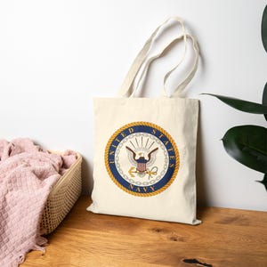 Proud Mom Anchor Tote Bag: Navy Nautical Canvas Shopping Bag image 2