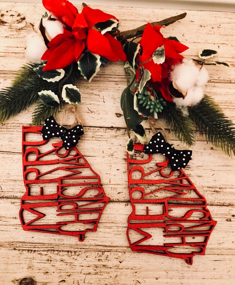 Merry Christmas State Ornaments Etsy