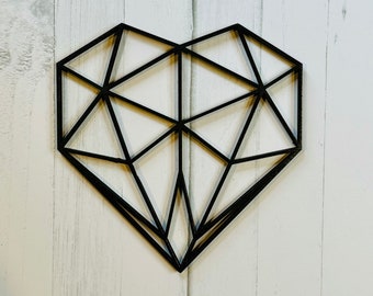 Signo de madera del corazón geométrico/corazón geométrico/arte de la pared del corazón/amor/entrelazado/compromiso/boda/decoración de la pared del corazón/decoración moderna del hogar/corazón de amor