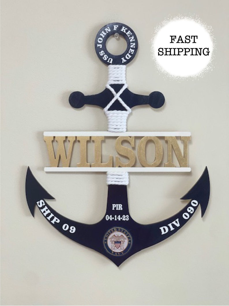 Personalized Navy Anchor\/Anchor Welcome Wreath\/Navy Moms\/Anchor Door Decor\/PIR Navy\/Bootcamp\/PIR Sailor Gift\/Navy Graduation Gift