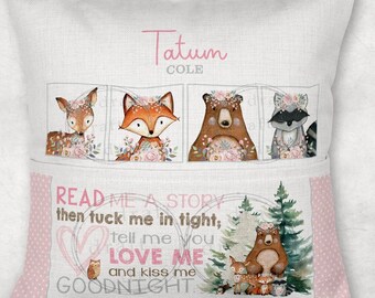Personalized Woodland Animal Pocket Pillow | Story Time Cushion