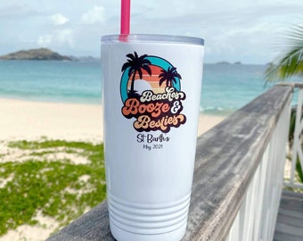 Personalized Beach Trip Tumbler: Stainless Steel Bachelorette Cups